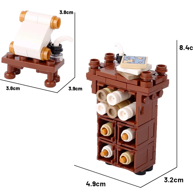 MOC Medieval Scrolls Cabinet Building Blocks Kit Bookcase Napoleonic Furniture Sheepskin Paper Parchment Bricks Toys Boys Gift