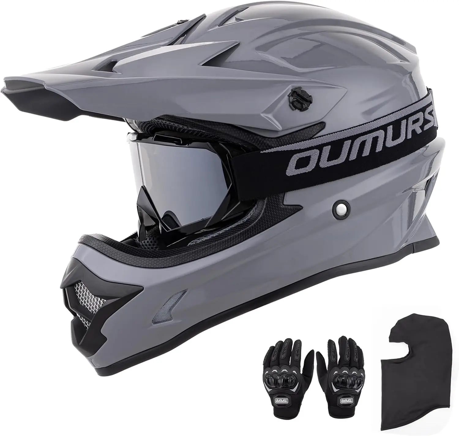 

Adult ATV Dirt Bike Helmet with Goggles, Gloves & Mask, Adjustable Sun Visor for Off-Road Motocross Unisex Gray L