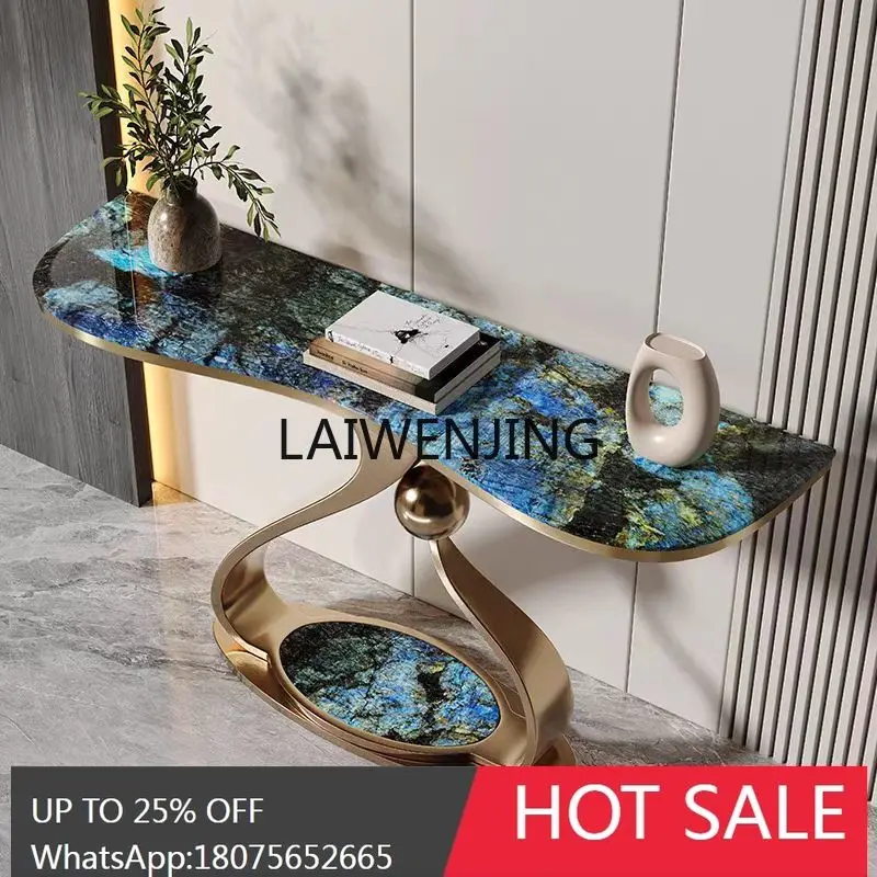 طاولة مدخل رخامية فاخرة من الفولاذ المقاوم للصدأ، طاولة عرض نهاية بهو الفن الحديث #3