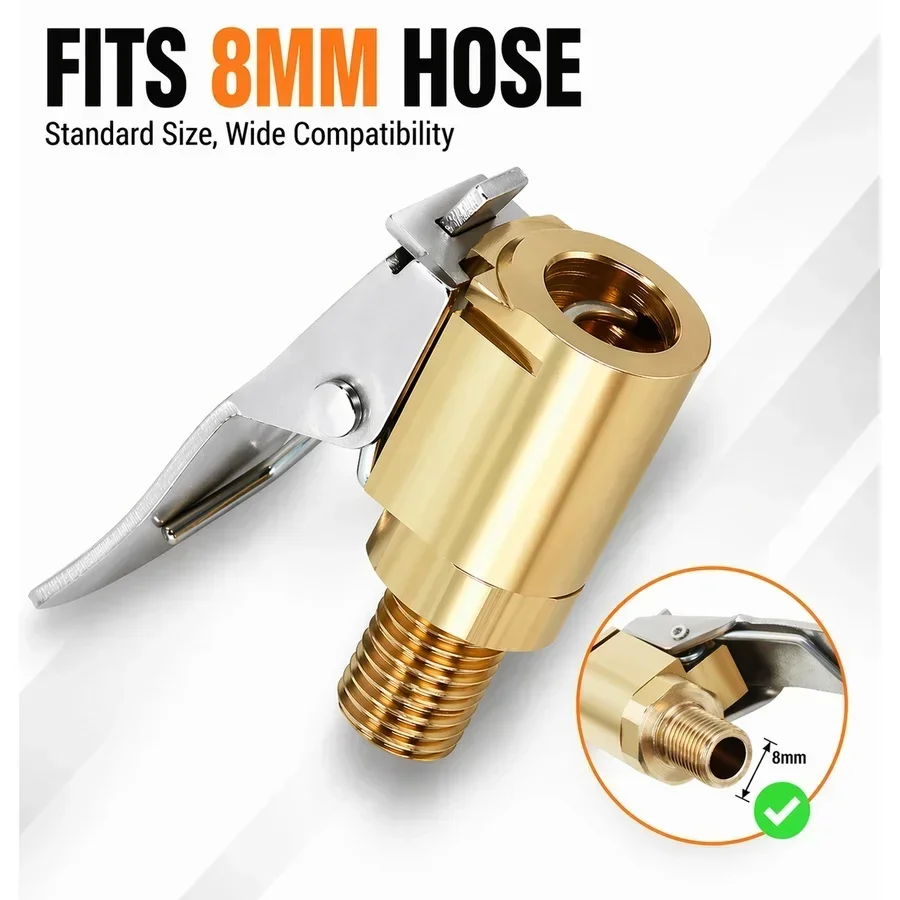 Car Tire Air Chuck Automotive Brass 8mm Inflator Pump Valve Connector Clip Adapter For Inflator Quick Change Head Clip Connector