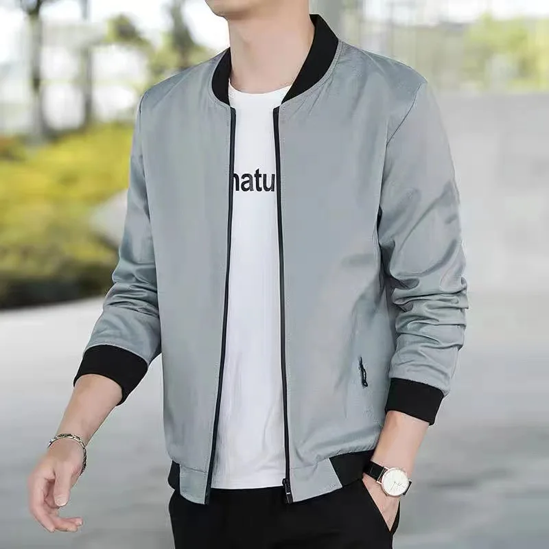 

2023 Men's New Thin Stand Collar Jacket Youth Zipper Business Casual Jacket