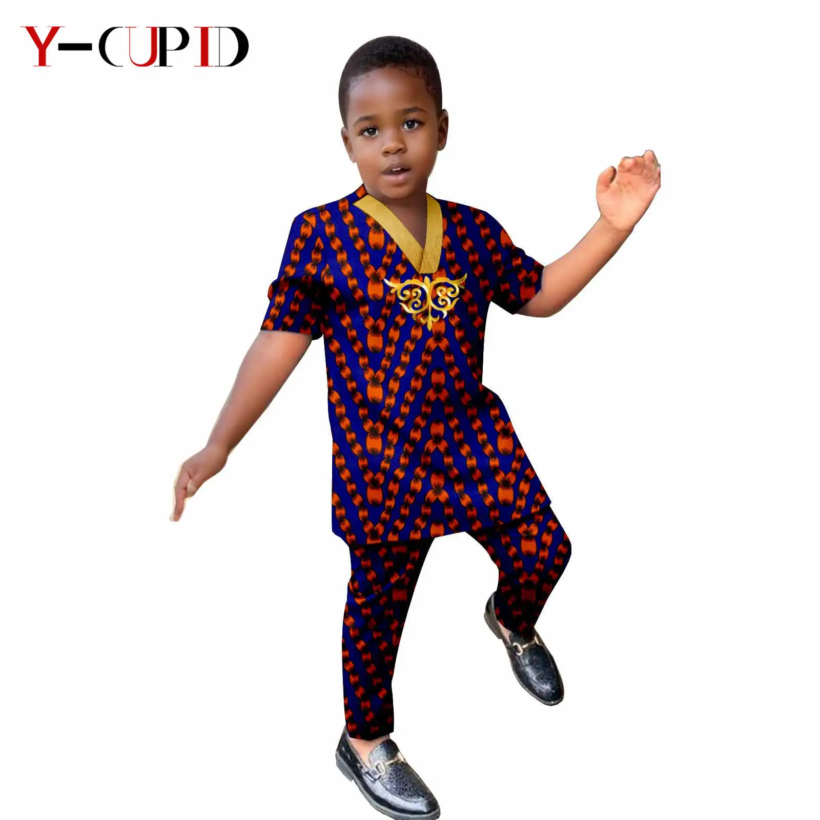 

African Clothes for Kids Dashiki Children Appliques V-neck Top Shirt and Pants 2 Pieces Sets Fashion Boys Print Outfits 2446062