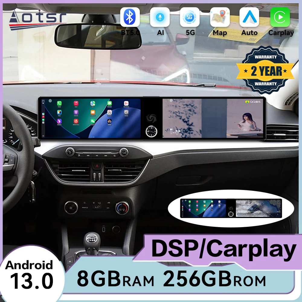 Dual Screen For Ford Focus 2019~2022 Android 13 Car Radio Multimedia Player GPS Navigation Video Stereo Receiver IPS Head Unit
