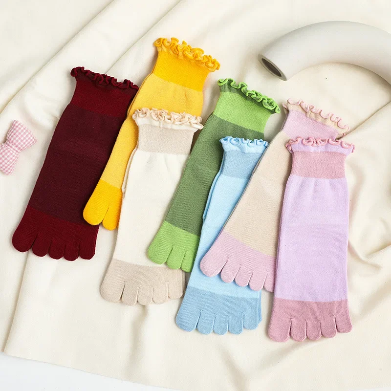 5 Pairs Women Ear Side Five Finger Socks Kawaii 5 Toe Socks Funny Casual Harajuku Socks Set
