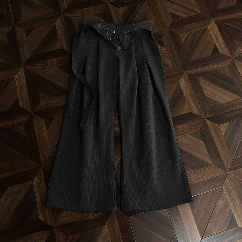American Style Pleated Wide Leg Pants Men's Loose Straight Cut Trousers Women's Floor Length No Ironing Required Casual Pants