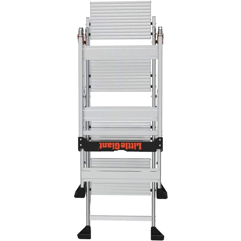 Escada dobrável de aço com dois grandes degraus antiderrapantes, barra de alta segurança e bandeja de armazenamento