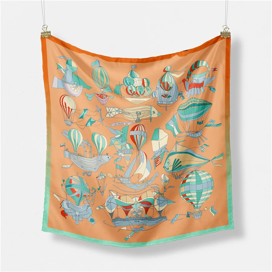 53cm Design Hydrogen Balloon Silk Scarf Woman Brand Square Scarf Bandana Luxury Headband Hijab Foulard Neckerchief