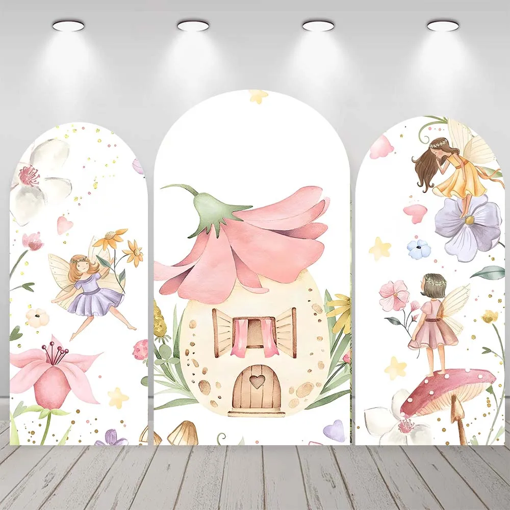 

Spring Natural Scenery Arch Backdrop Flower Mushroom House Cartoon Dreamy Little Girl Decor Photography Custom Background