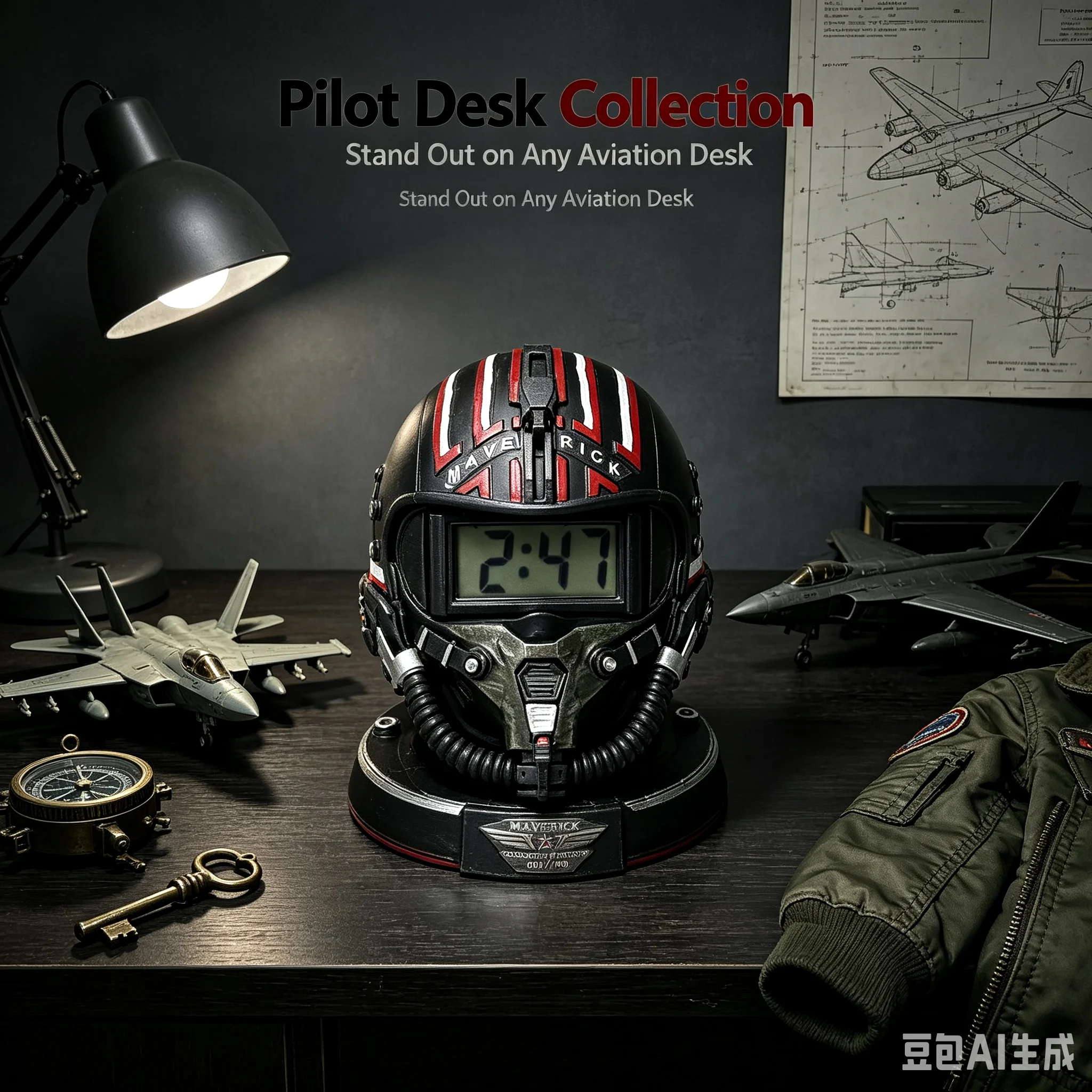 2026 Top Gun Maverick Pilot Duck & Helmet Clock Ornament, Aviator Helmet Digital Alarm Clock, Desktop Decor Gift for Movie Fans