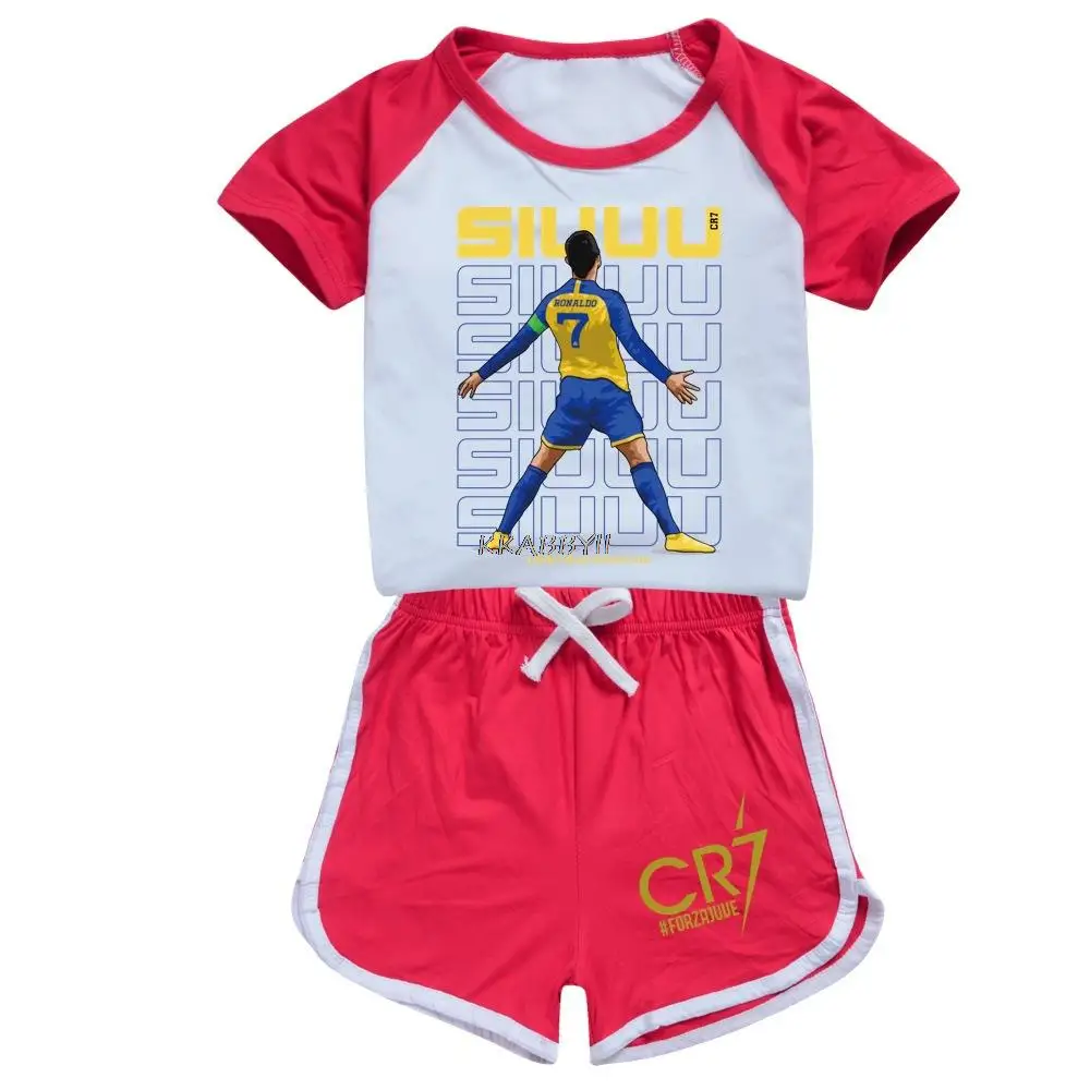 Boys Sports CR7 Clothes Suit Summer Children's New Shorts 2pcs Toddler Boy Short Sleeve Suit For 2-15Y