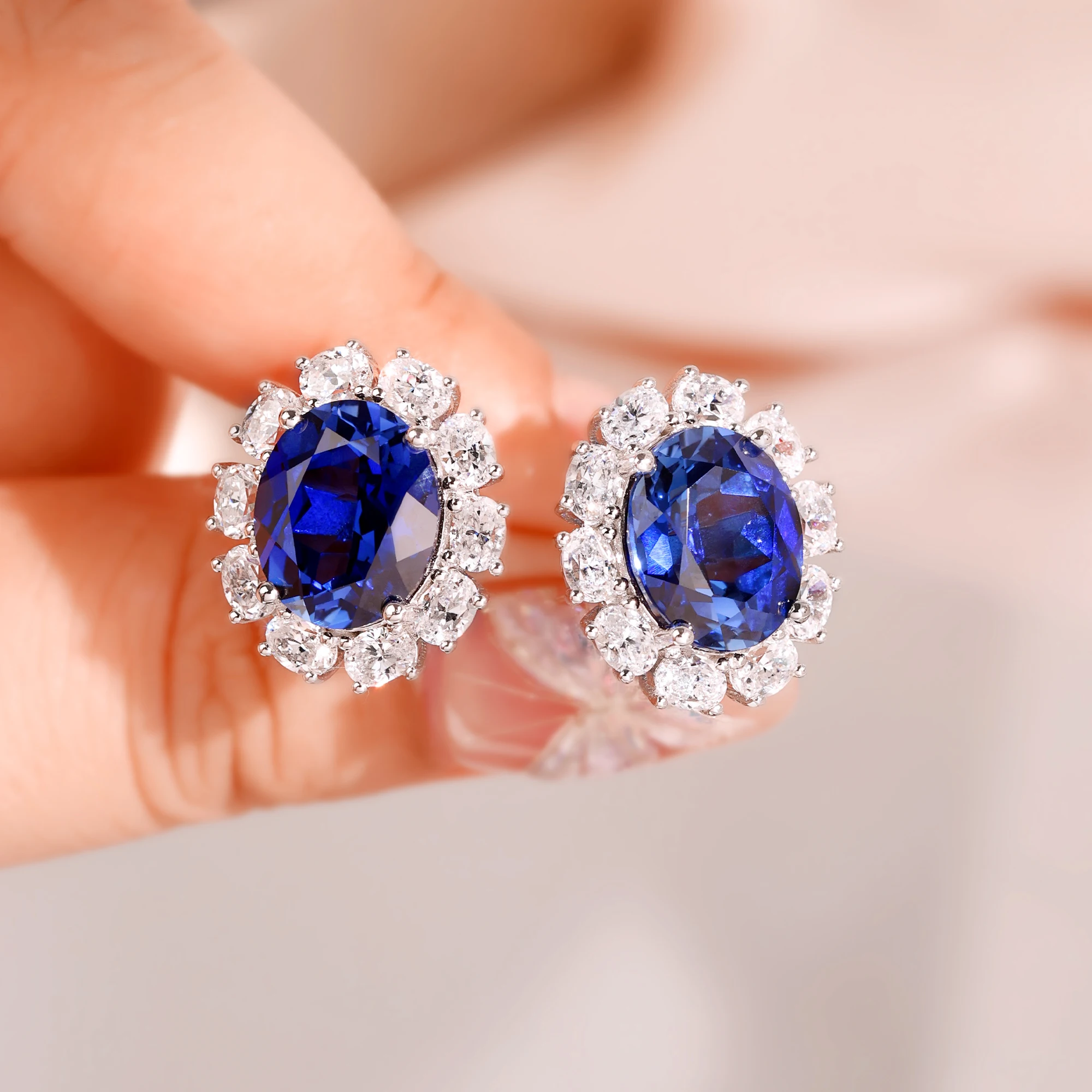 

Vintage Luxury Stud Earrings Lab Sapphire Earrings Dainty Sterling Silver Vintage Earring for Women