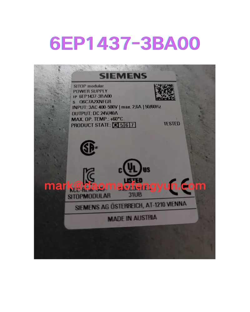 

6EP1437-3BA00 Used SITOP modular 40 A stabilized power supply test OK