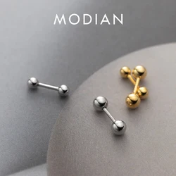 Modian Simple Round Gold Color Screw Stud Earrings 925 Sterling Silver Trendy Stackable Ear Studs For Women Fine Jewelry Gifts