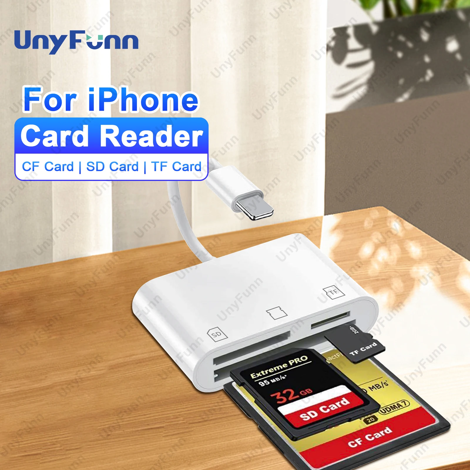 3in1 CF SD Card Reader for iPhone Compact Flash Memory Card Reader Adapter 3 Slots MicroSD CF SD Game Digital Camera Viewer