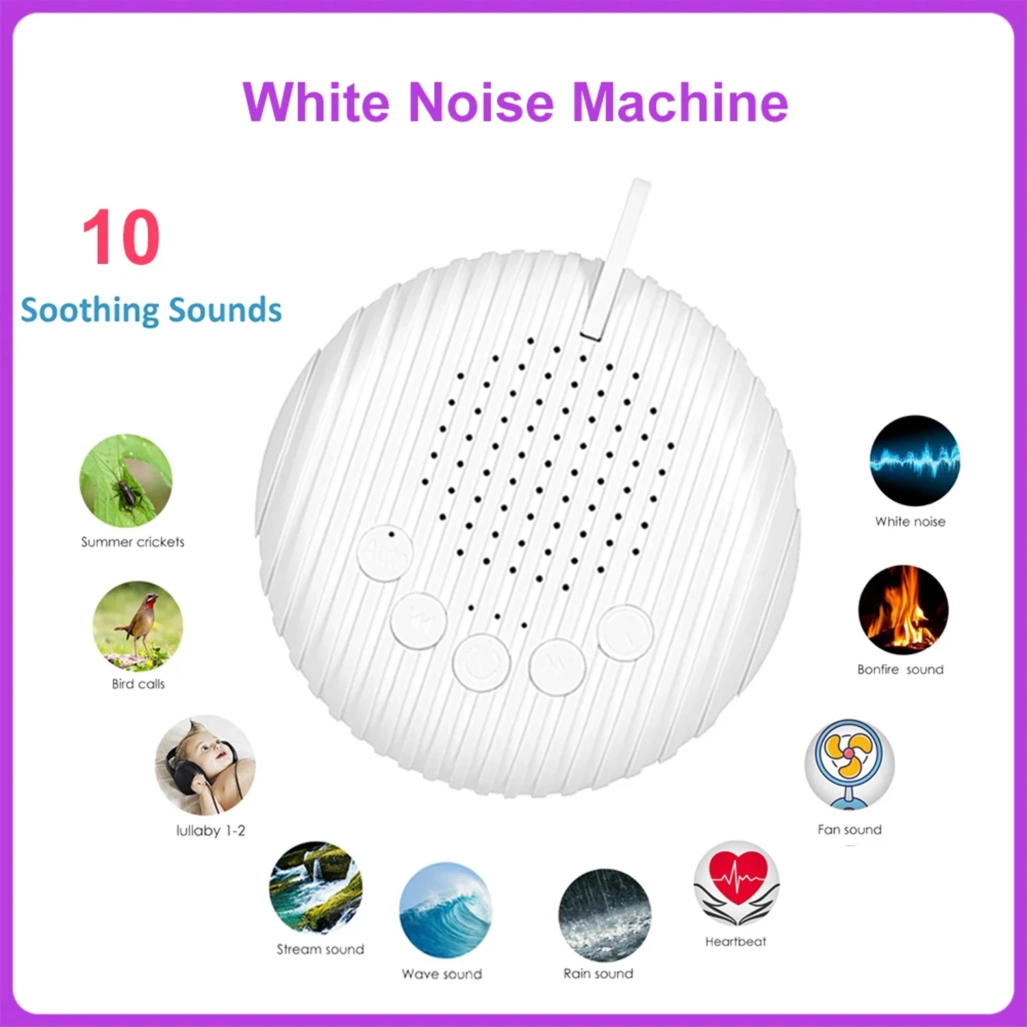 

White Noise Sound Machine Portable Baby Sleep Machine 10 Soothing Sounds Volume Adjustable Built-in Rechargeable Battery USB