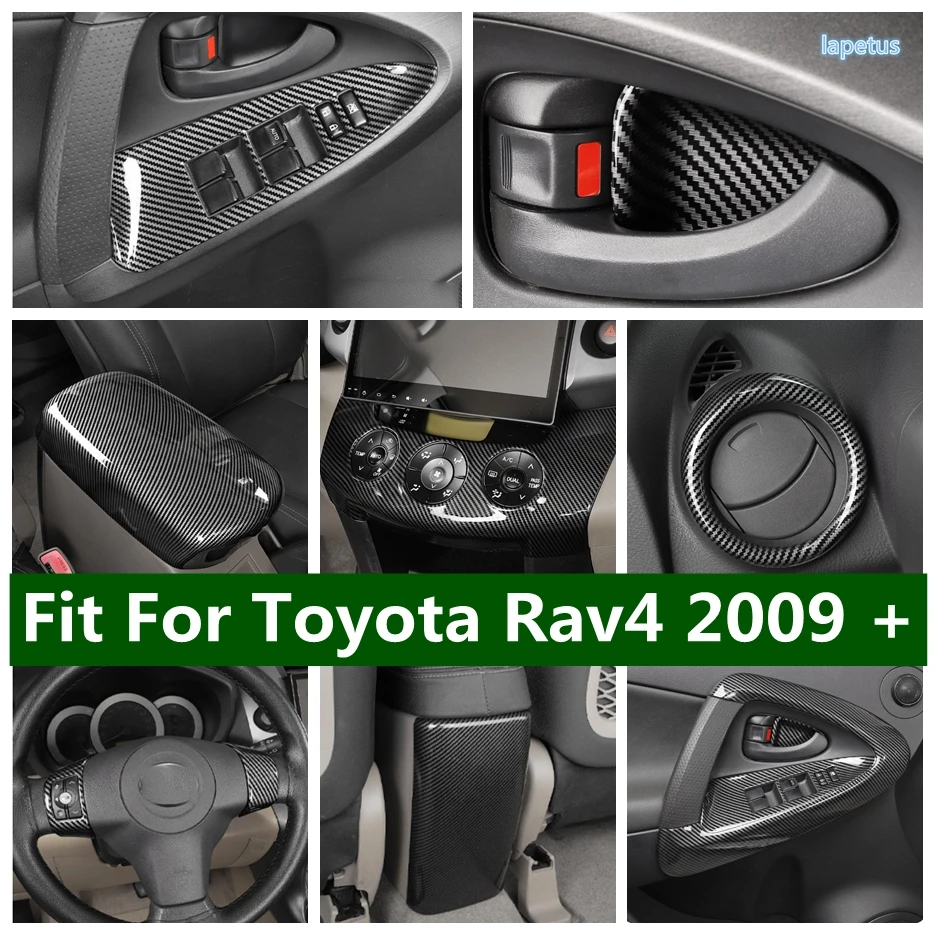 

ABS Carbon Fiber Window Lift Button Steering Wheel Armrest Box Decoration Cover Trim For Toyota Rav4 2009 - 2012 Car Accessories