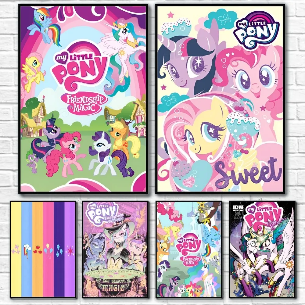 

M-My L-Little P-Pony Cute Cartoon Poster Sticky Wall Art Printing Waterproof Home Living Bed Room Bar Aesthetic Decor