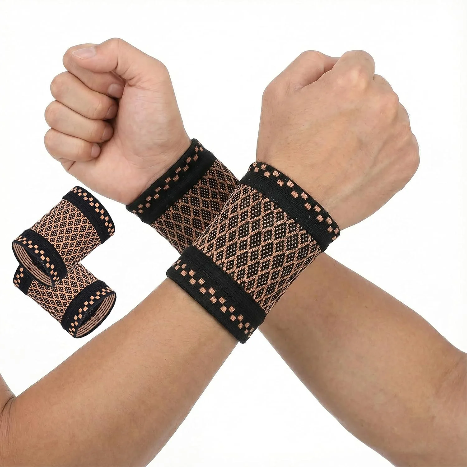 2pcs Copper Black Compression Wrist Sleeve Elastic Breathable Sports Wrist Support Brace For Fitness Basketball
