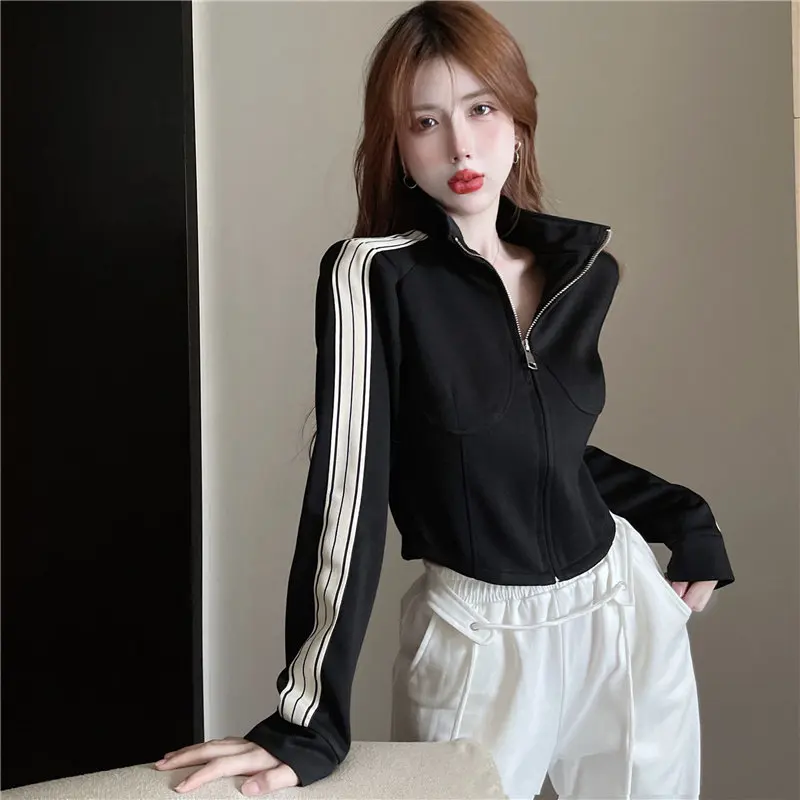 Color Block Short Sleeveless T-Shirt Women's Slim Fit Long Sleeve Hoodie Princess Style Pullover Top for Early Autumn 2026