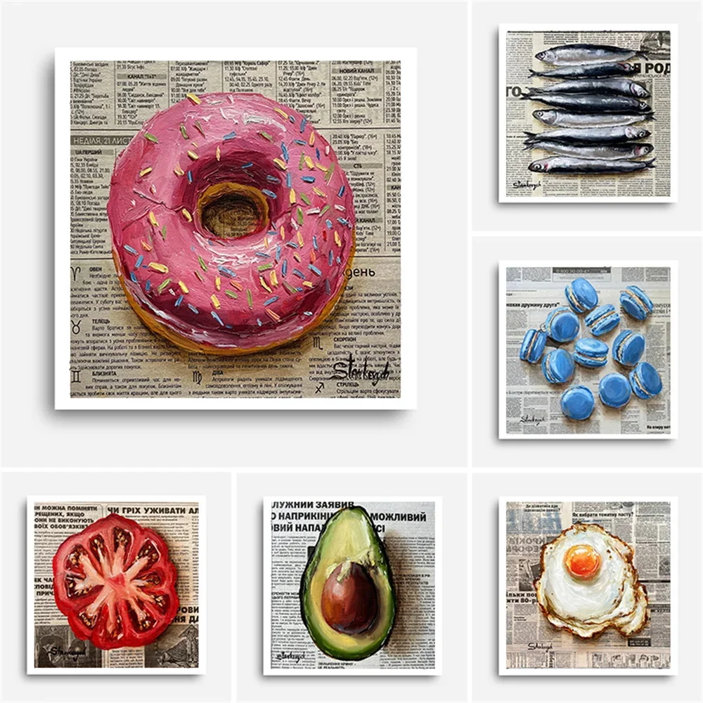 (2D Canvas painting) Fruit Dessert Seafood Home Room Decoration Canvas Painting Food Lover Square Picture on Vintage Art News