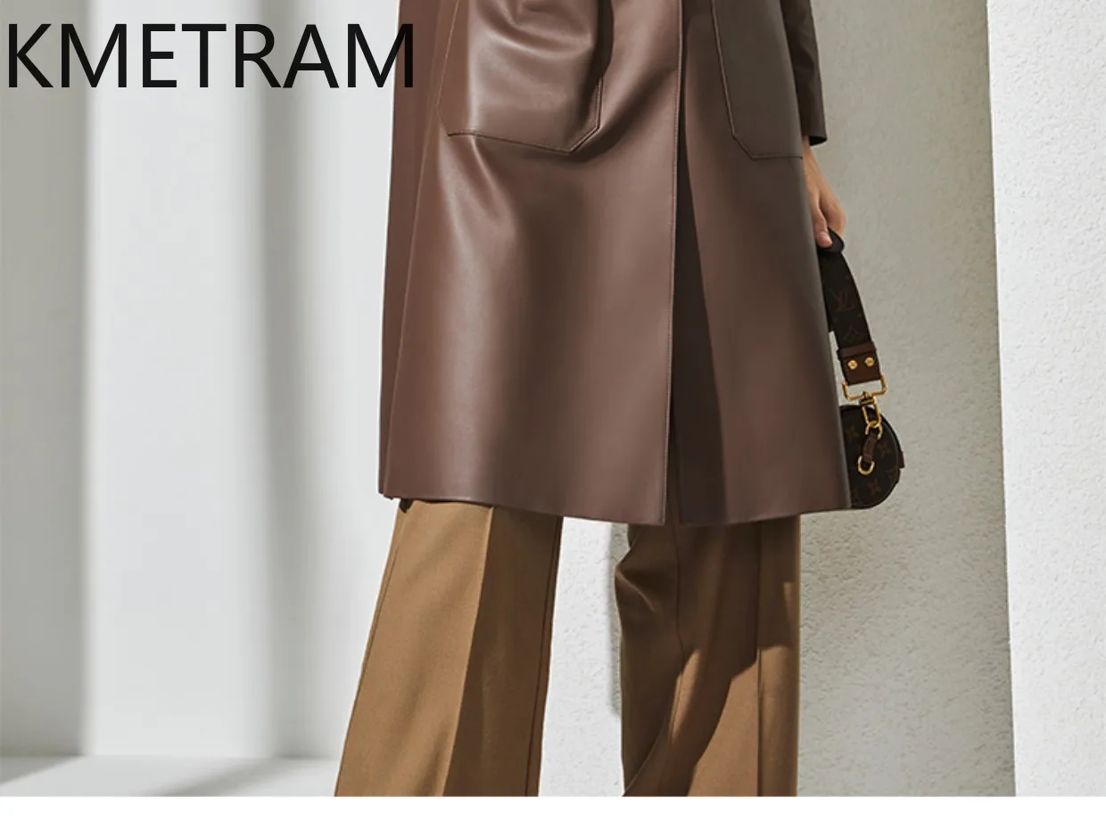 정품 가죽 자켓 여성 100% 양피 느슨한 자켓 여성 럭셔리 중간 길이 가죽 트렌치 코트 가을 옷 2025 дубленка