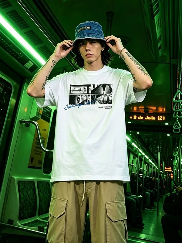 Retro American Film Digital Direct Spray T-Shirt Loose Breathable Cool Sensation Summer Trendy Brand Couple Half Sleeve