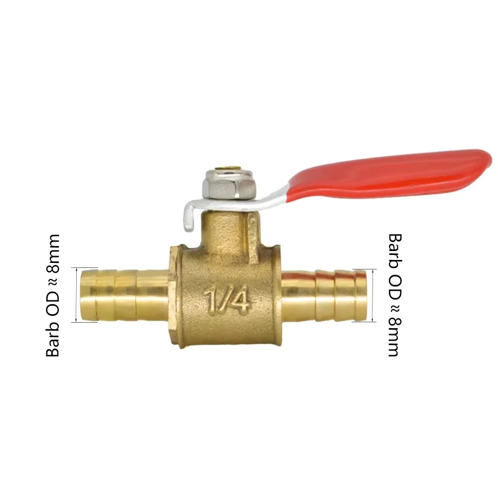 Magnetventil Red Handle Valve 6mm-12mm Hose Barb Inline Brass Water Oil Air Gas Fuel Line Shutoff Ball Valve Pipe Fittings Gas und Kraftstoff — Detail 2