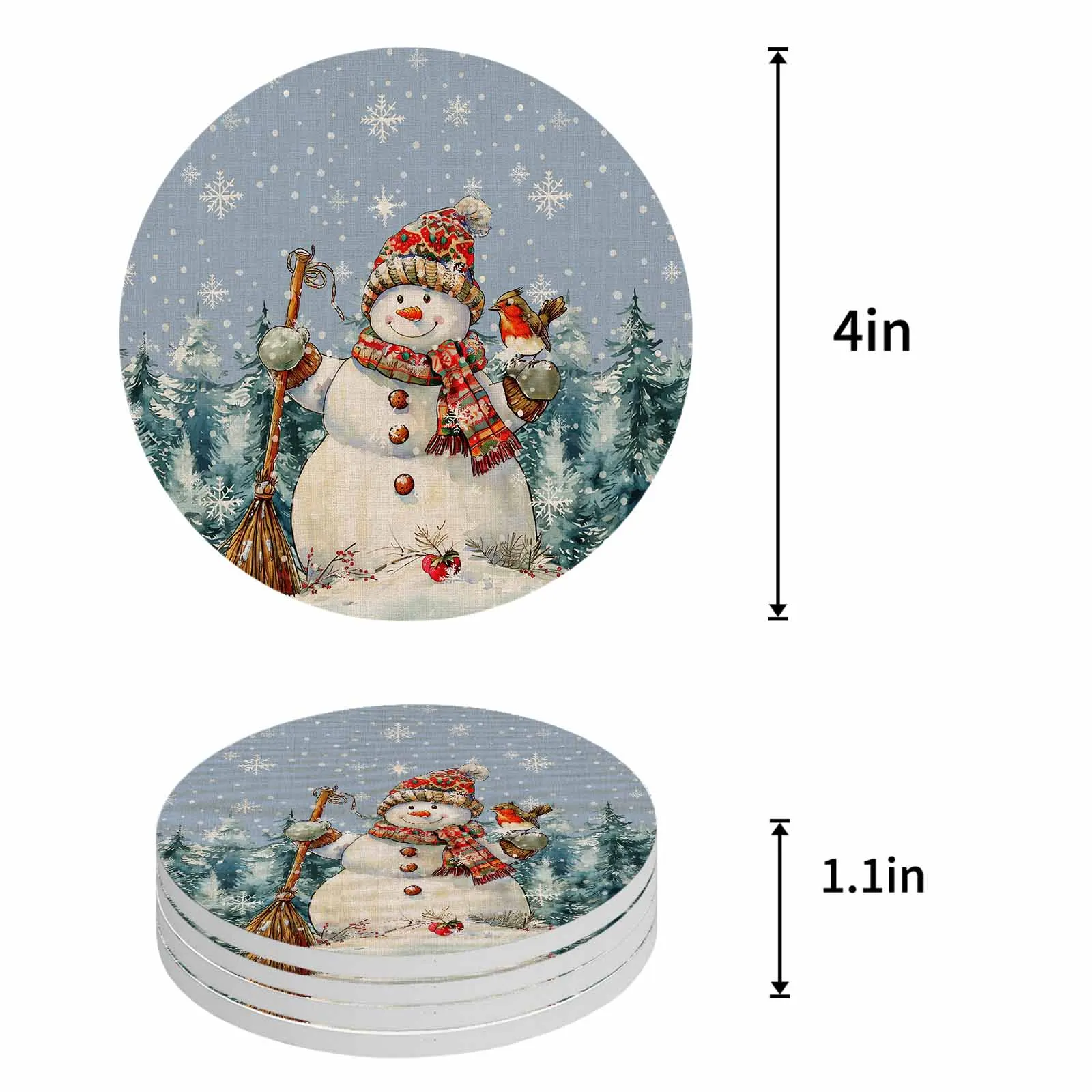 Snowman Cup Mat Watercolor Snowflake Table Coasters for Cups Glassware Coffee Coaster Drink Pad Drinkware Kitchen Dining Bar