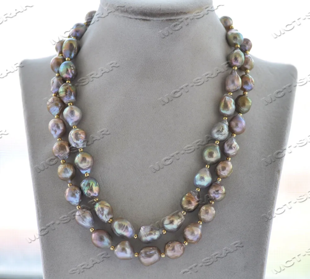 Z12027 2Row 18'' 15mm Golden Lavender Drop Edison Keshi Pearl Necklace CZ