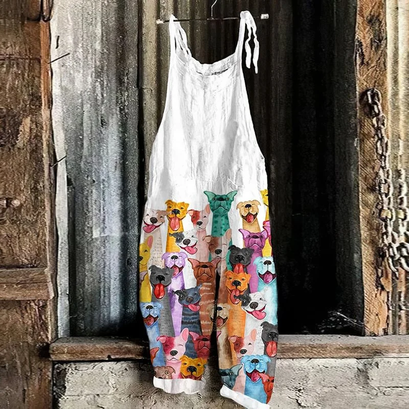 Women's Adjustable Halter Romper Hip Hop Style Dog Print Spring/summer Outdoor Street Casual Wear Breathable And Comfortable