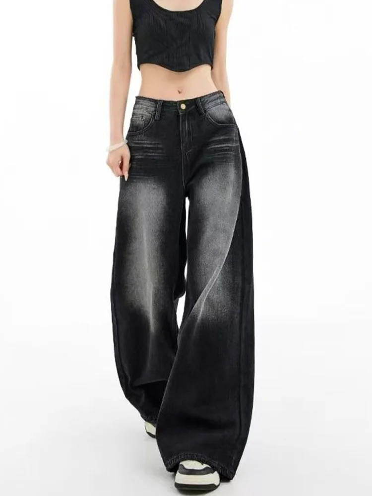 

Женские черные повседневные джинсовые брюки Y2K, широкие джинсы в стиле Харадзюку, модный дизайн, уличная одежда Sensation