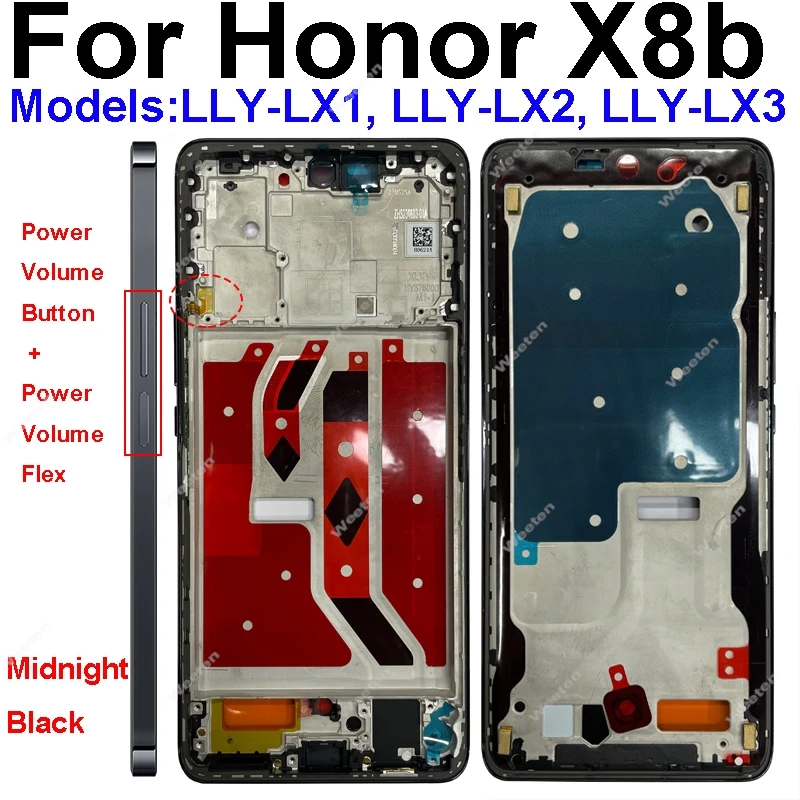 LCD Middle Frame For Huawei Honor X8b LLY-LX1 LCD Middle Frame Housing Bezel Cover with Side Button Replacement Repair Parts