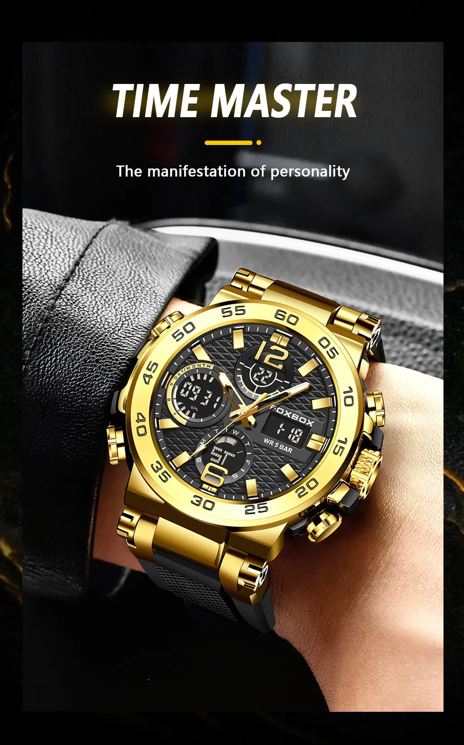 LIGE Neue Uhren für Herren, 50 m wasserdicht, Wecker, Reloj Hombre, LCD-Dual-Display-Armbanduhr, Quarz, Militär, Sport, Herrenuhr – Detail 3