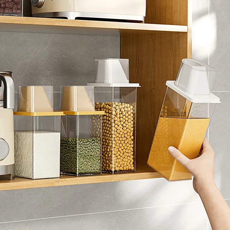 New Square Transparent Open Sealed Tank Refrigerator Side Door Storage Box Kitchen Grain Storage Tank Kitchen Items