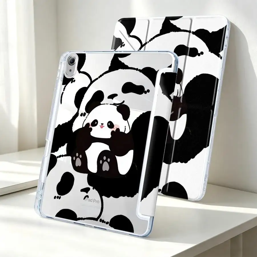 Tablet Case For Samsung Galaxy Tab A9 Plus S7 FE S10 Lite A8 A11 S8 S9 Plus With Pen Slot Cover Cute Cartoon Panda