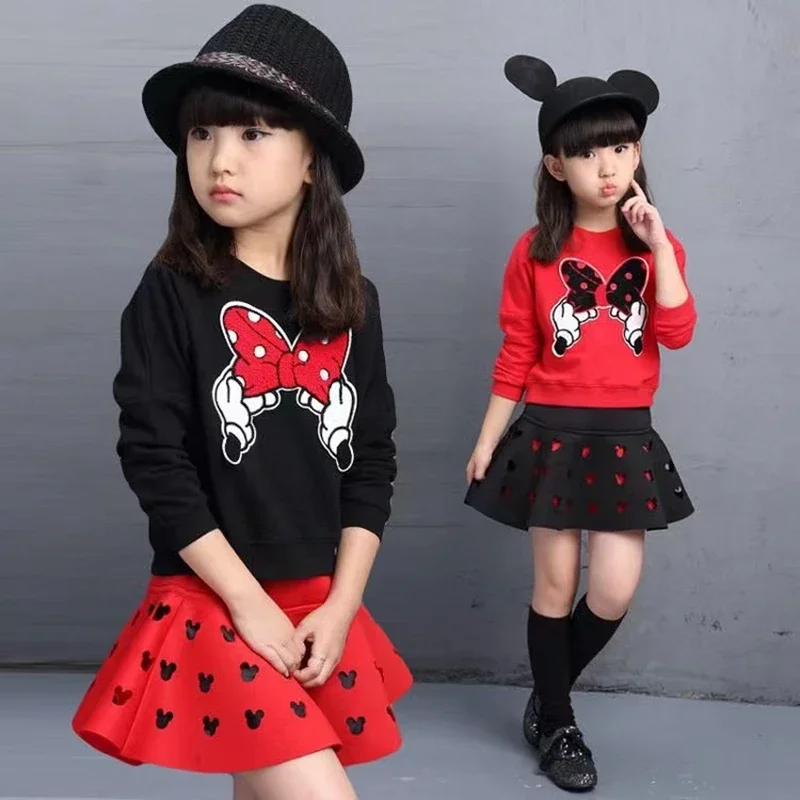 

Kid Girl Dress Cartoon Mickey Mouse Print Clothes Set Spring Baby Long Sleeve T Shirt + Skirt 2Pcs Girl Sport Suit Pajama Outfit