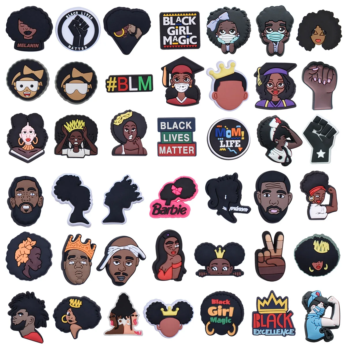 42pcs New Design Cartoon Hip Hop style DIY accessories PVC Praise Shoe charmas clow for clogs Slides Gift Idea Easy to install