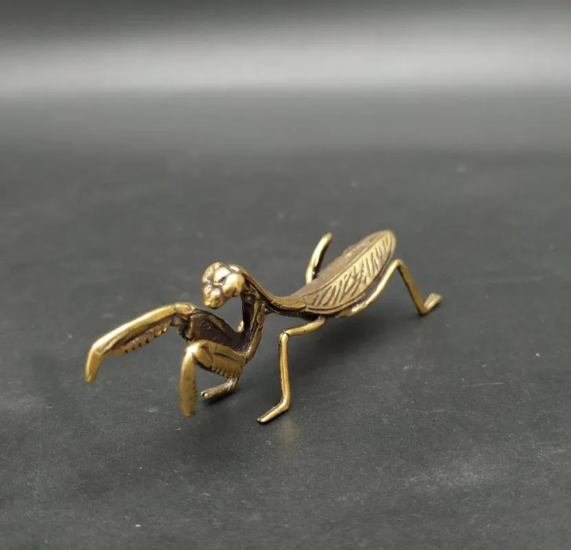 Praying Mantis Statue Ornament Copper Miniature Insect Sculpture Tea Pet Desk Decoration Handicraft Accessories Flower Pot Decor