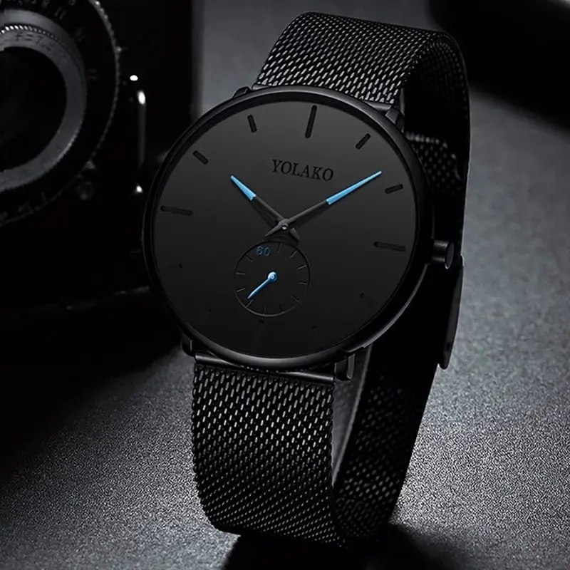 2024 Mens Fashion Minimalist Watches Men Business Casual Quartz Watch Simple Male Stainless Steel Mesh Band Clock Reloj Hombre