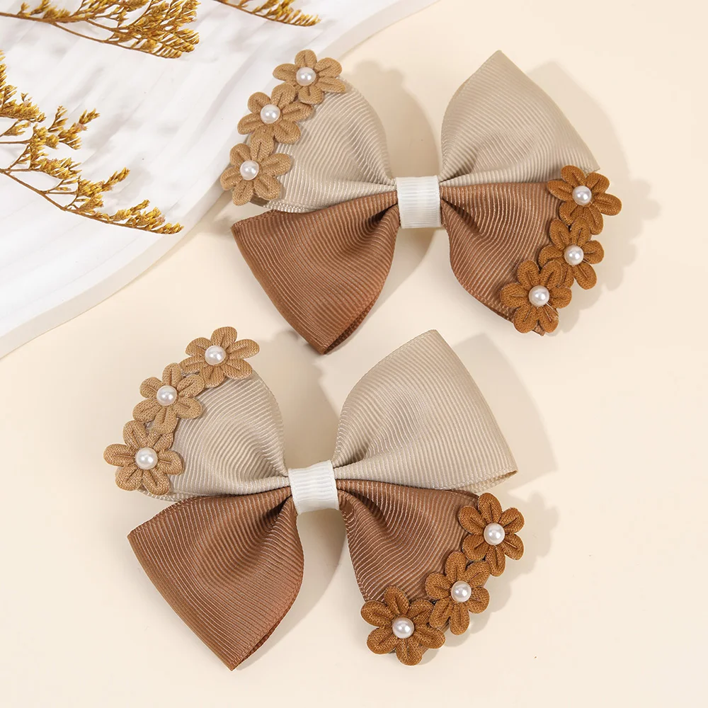 مقاطع الشعر الانحناء زهرة حلوة اكسسوارات لفتاة امرأة لطيف الوردي المرقعة الفرنسية اللؤلؤ الزخرفية دبوس الشعر الأطفال أغطية الرأس #2