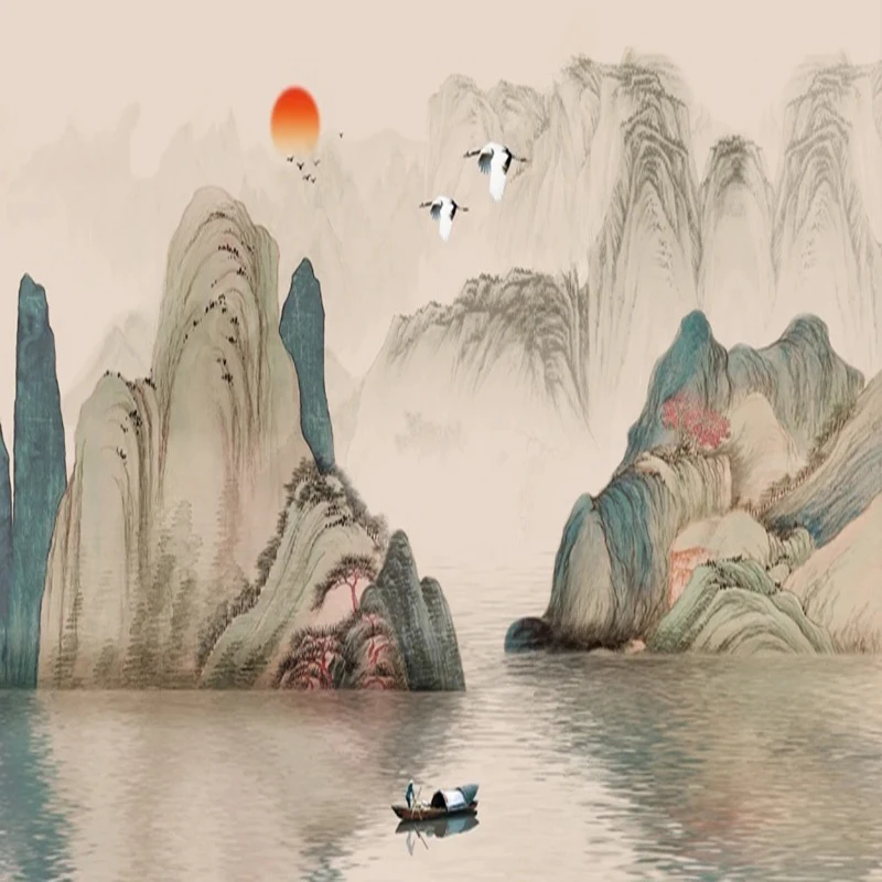 Custom New Chinese Style Abstract Ink Landscape Decoracion Hogar Elegant Hand-Painted Watercolor Backdrop Living Room Bedroom