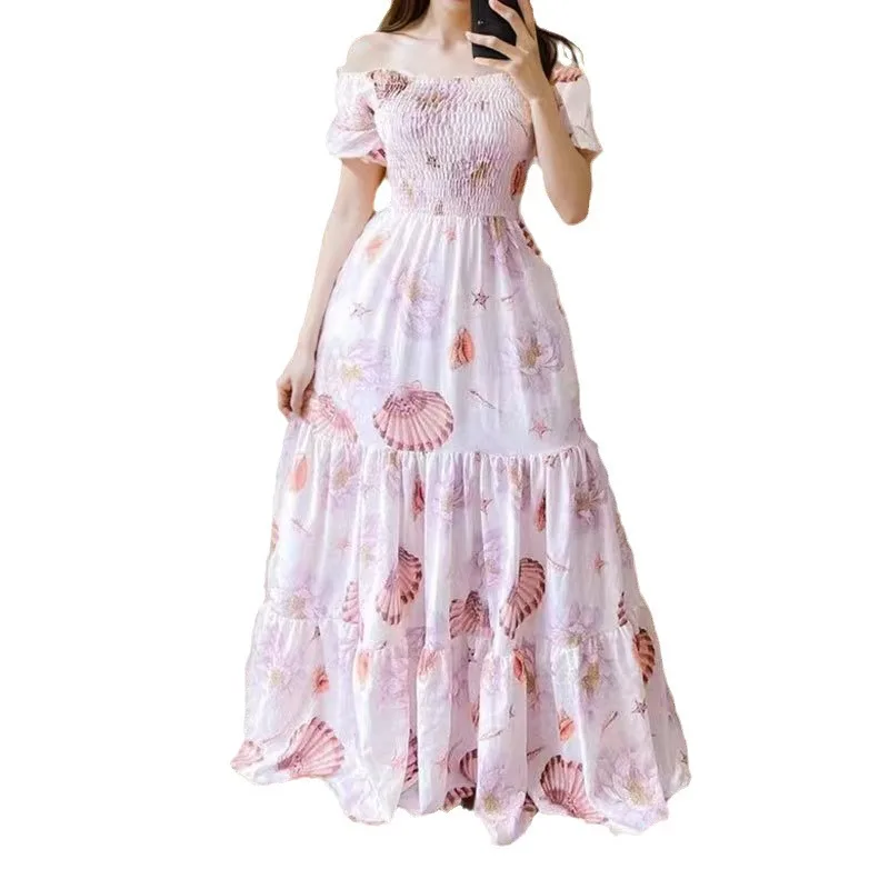 

New Skirt Sexy One-word Shoulder Fashion Off-the-shoulder Floral Dress Long Dress Summer Dresses