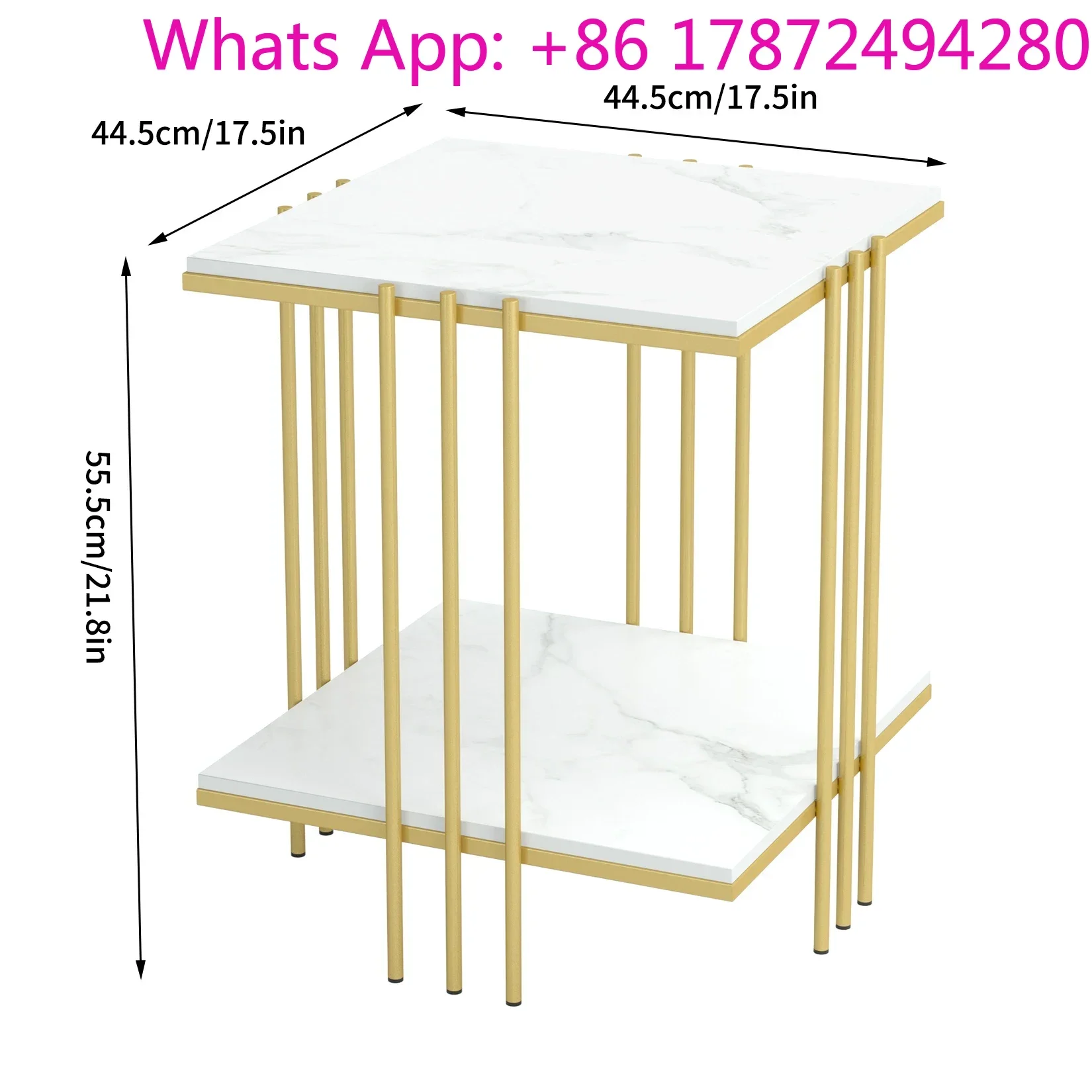 Gold 2 Tier Square White End Tables 44.5x44.5x55.5cm Sintered Stone Marbles Tabletop Modern Small Bedside