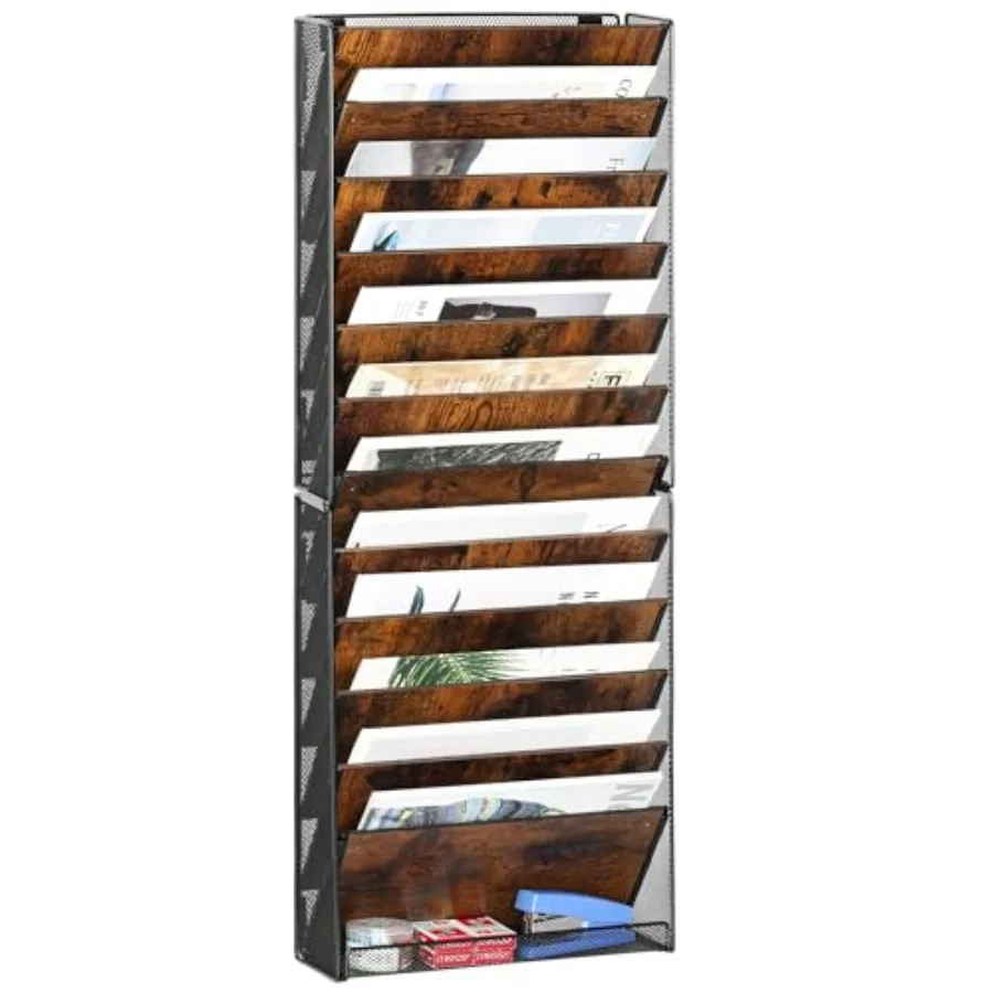 

Hanging Wall File Organizer - Folding Wall Mounted Mail Document Holder Metal Clipboard Storage Rack for Office Homeschool Clas
