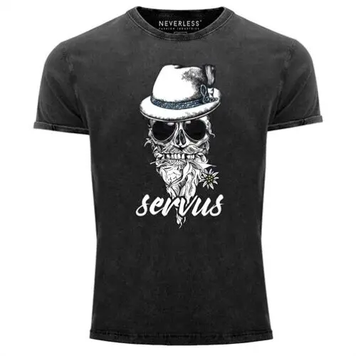 Cooles, lustiges Angesagtes Herren T-Shirt Vintage Shirt Servus Skull Totenkopf