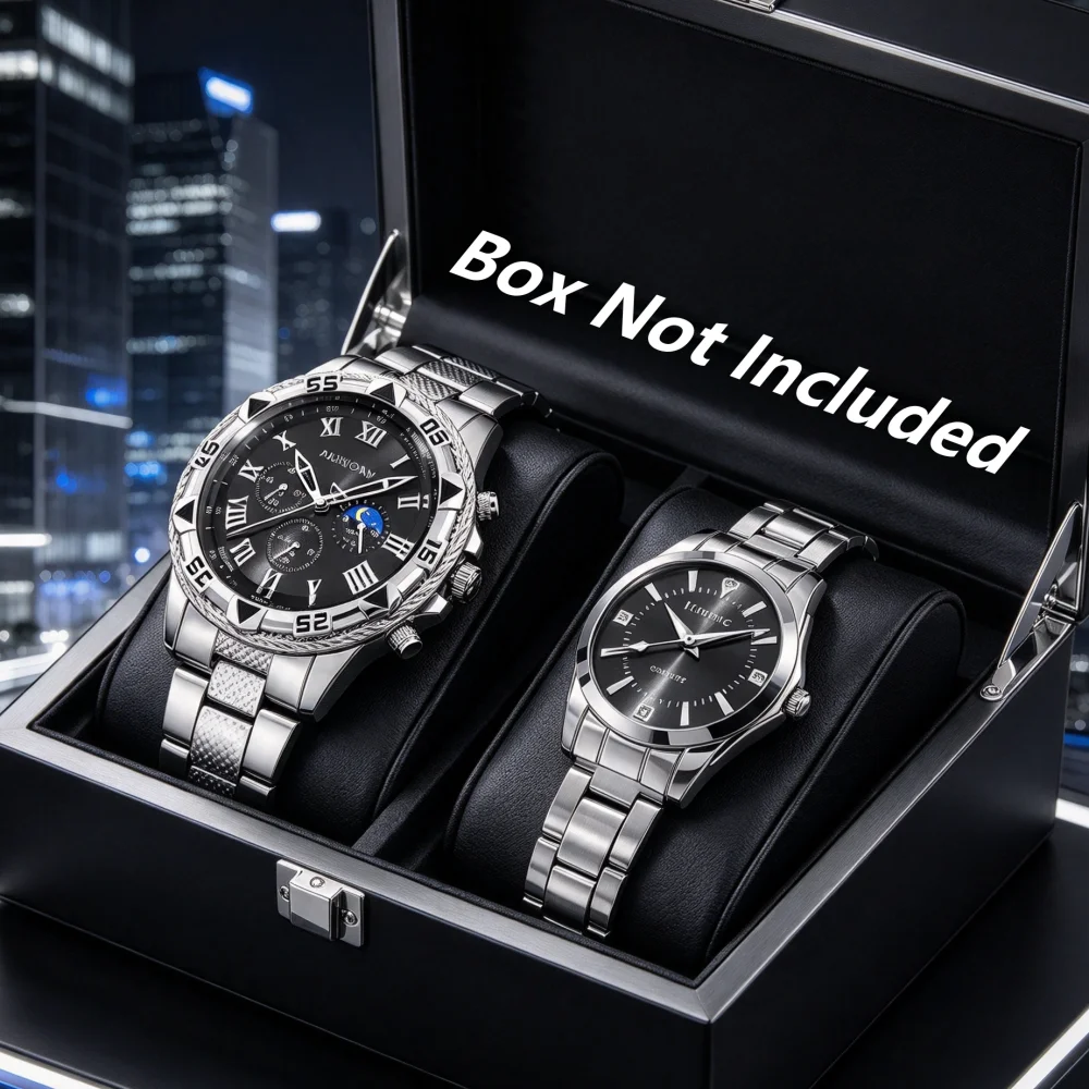 2pc Romantic Versatile Couple Quartz Watch Set Christmas Valentine's Day Gift Not Including Gift Box