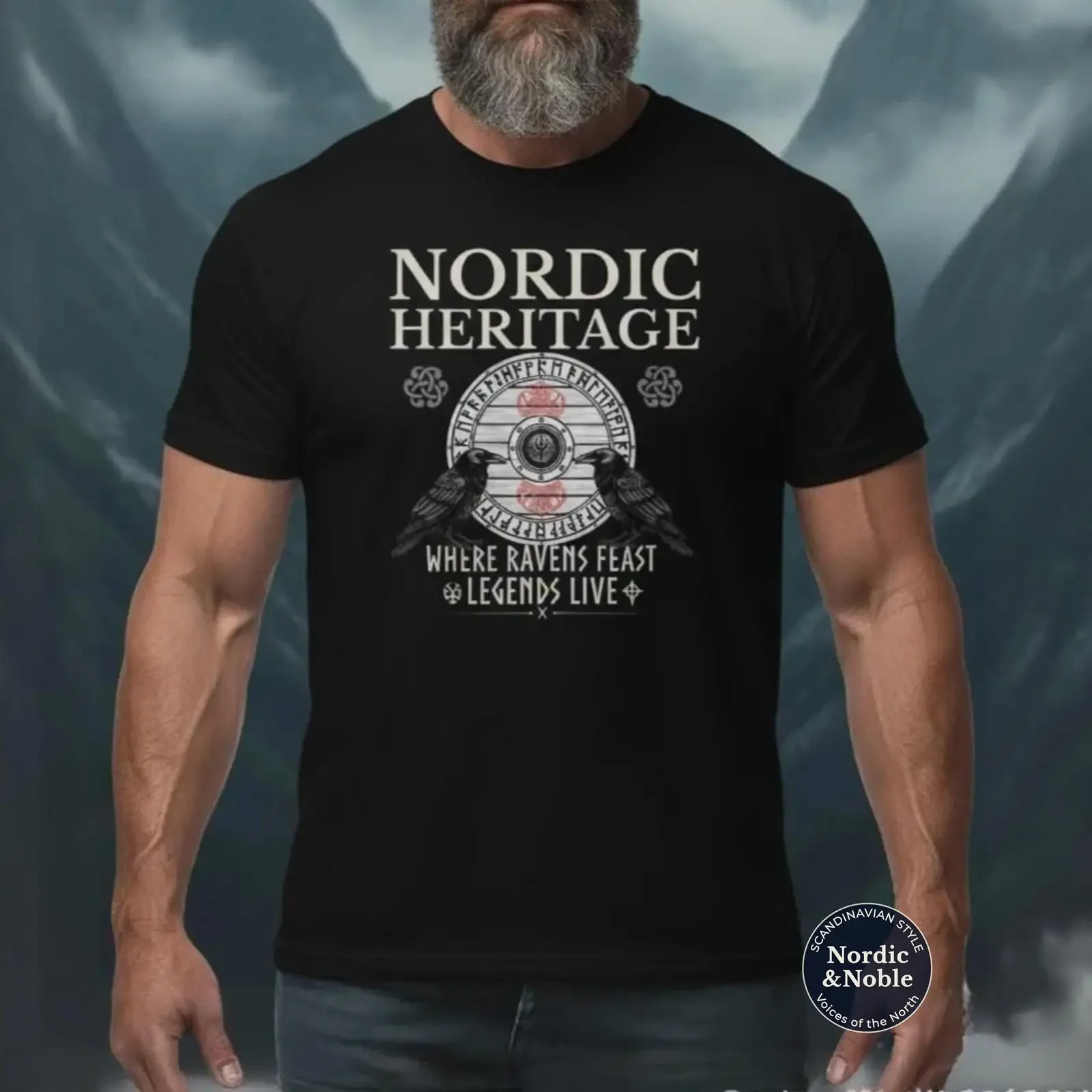 Nordic Heritage T Shirt Ravens Feast Norse Mythology  vintage Washed homme Versatile graphic Stretched Soft Casual Slightly