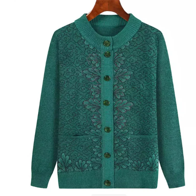 Middle-aged And Old Women Sweater Cardigan Spring Autumn Loose Knitwear Tops Big size Grandma Knitted Cardigan Sweater Coat 1797