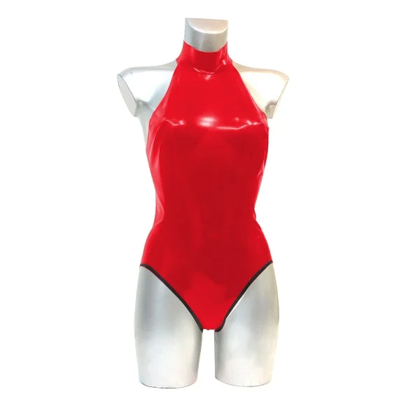 

Women Latex Fitness Clothing Gummi Catsuit Sports Red Swimsuit Sleeveless Bodysuit