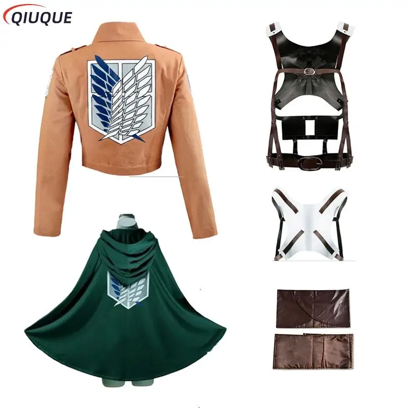 Eren Jaeger Mikasa Ackerman Levi Hanji Zoe Cosplay Costume Cloak Cape Jacket Leather Skirt Harness Belt Set Women Men Anime Suit